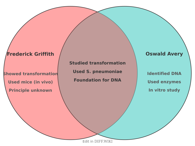 Venn diagram for Differences between Frederick Griffith and Oswald Avery