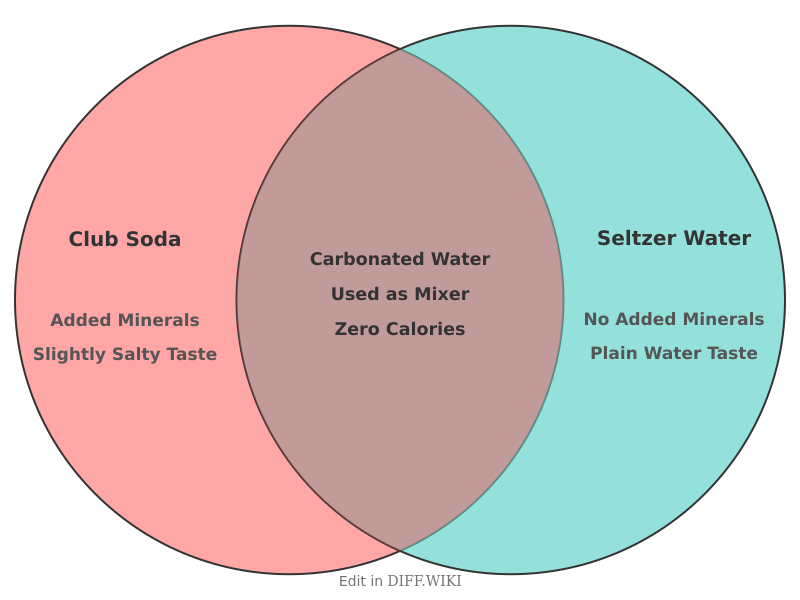 Venn diagram for Differences between Club Soda and Seltzer Water