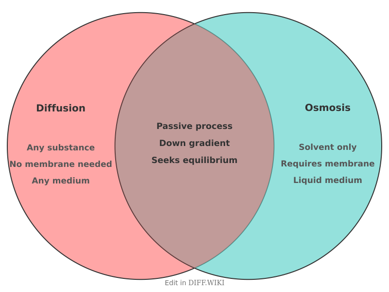 Venn diagram for Differences between Diffusion and Osmosis