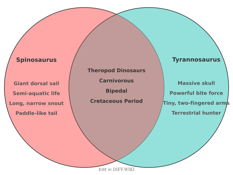 Venn diagram for Differences between Spinosaurus and Tyrannosaurus
