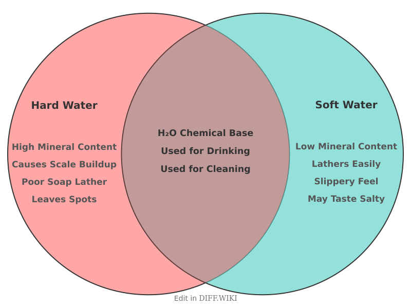 Venn diagram for Differences between Hard Water and Soft Water