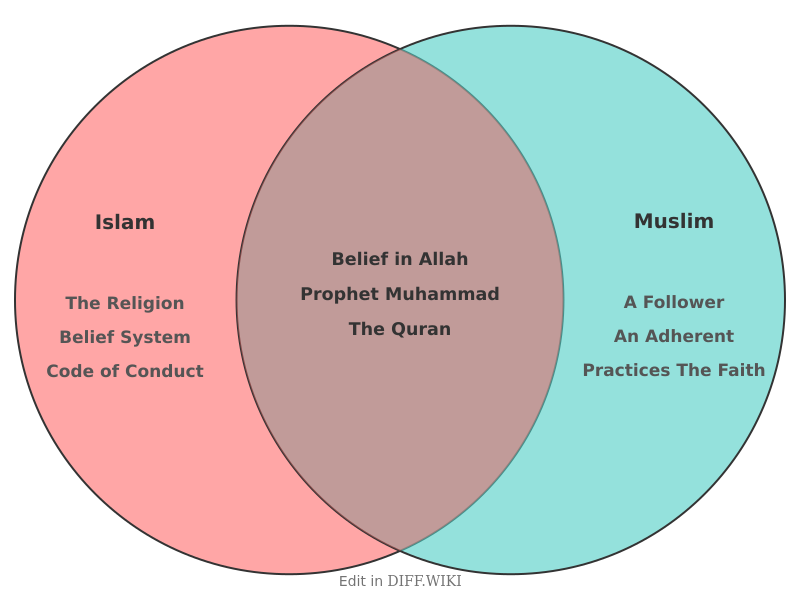 Venn diagram for Differences between Islam- and Muslim