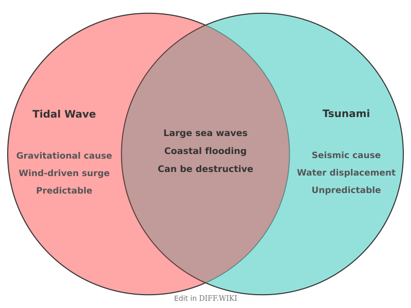 Venn diagram for Differences between Tidal Wave and Tsunami