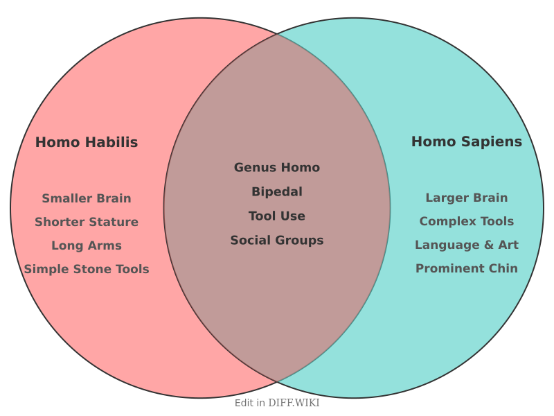 Venn diagram for Differences between Homo Habilis and Homo Sapiens