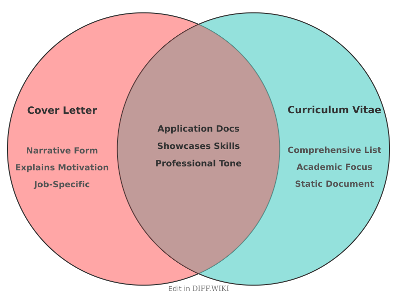 Venn diagram for Differences between Cover Letter and Curriculum Vitae