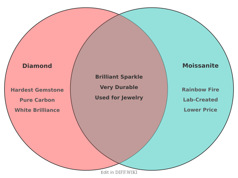 Venn diagram for Differences between Diamond and Moissanite