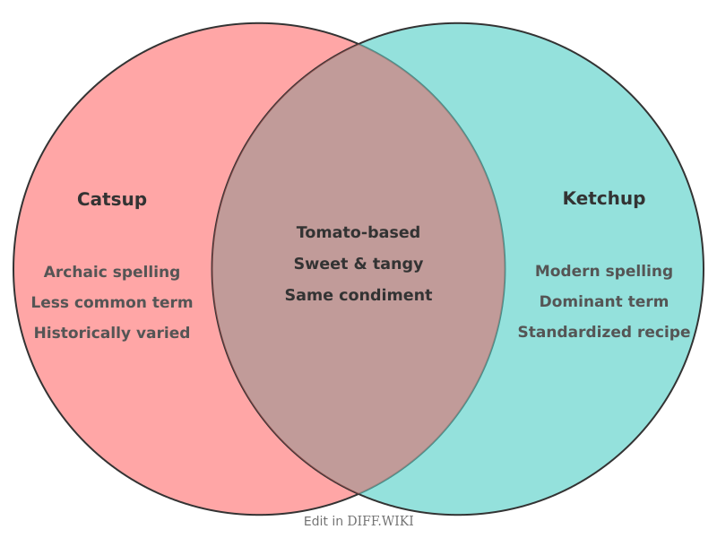 Venn diagram for Differences between Catsup and Ketchup