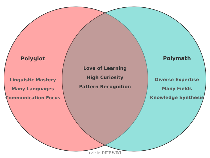 Venn diagram for Differences between Polyglot and Polymath