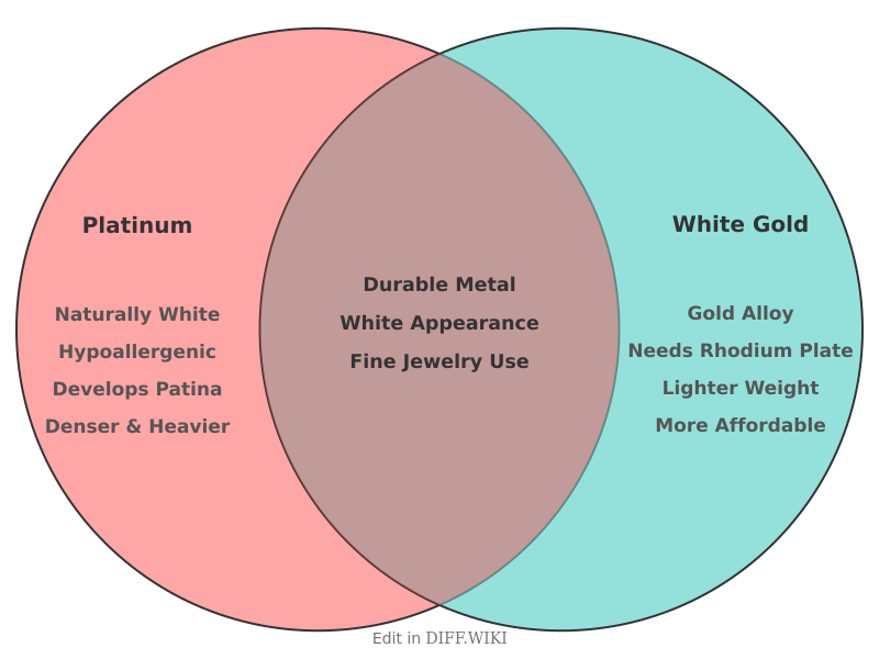 Venn diagram for Differences between Platinum and White Gold