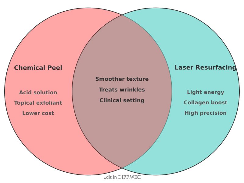 Venn diagram for Differences between Chemical Peel and Laser Resurfacing