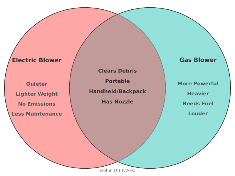 Venn diagram for Differences between Electric Leaf Blower and Gas Leaf Blower